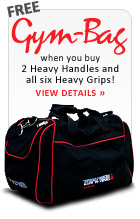 FREE GYMBAG with the purchase of all 6 HeavyGrips(100 to 350) and two HeavyHandle Dumbbells (1" ergo handle or thick 2" handle).  This is the perfect gift for any athlete. Our sports duffel bags are very high quality ensuring years of use. Their innovative design with shoe sleeve allows you to use them for the gym, racket sports and the bags have been very popular as an over-night travel bag and airline carry-on bag. This package is great for Christmas, birthday gifts, Father's Day or an athletic gift for any occasion. 
